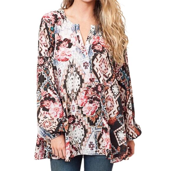 Show Me Your Mumu Jamie Tunic Mini Babydoll Dress Small Girl Tribe Mixed Printn - Picture 2 of 16